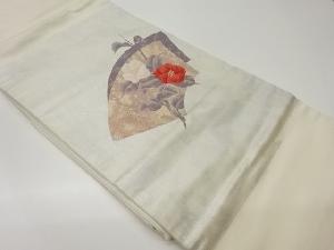 引箔地紙に椿模様織出し名古屋帯